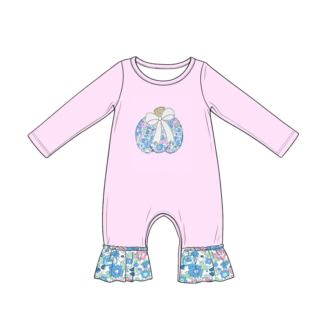 Baby Girls Long Sleeve Flowers Pumpkins Fall Ruffle Pant Rompers Preorder