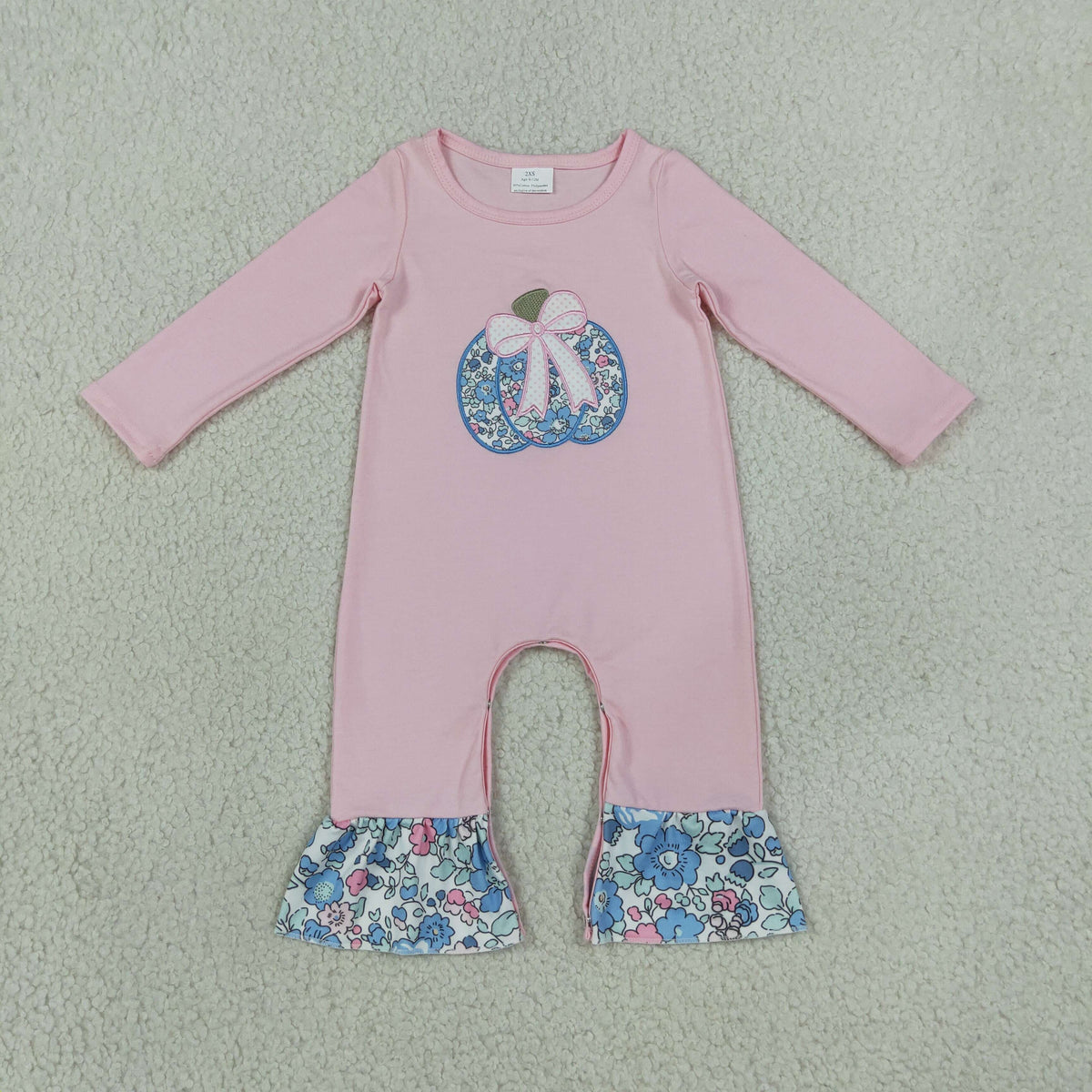Sibling Baby Girls Embroidery Bow Flowers Pumpkins Fall Clothes Set Ruffle Pant Rompers
