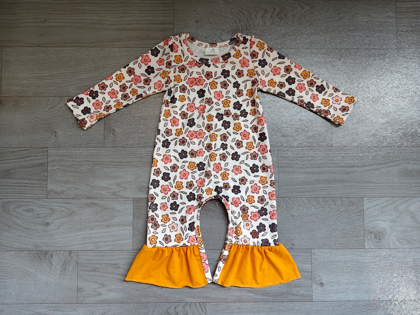 Baby Girls Long Sleeve Colorful Flowers Fall Ruffle Pant Rompers