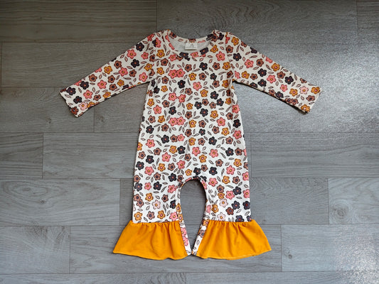 Baby Girls Long Sleeve Colorful Flowers Fall Ruffle Pant Rompers