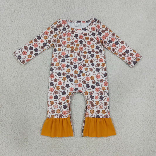 Sibling Baby Girls Colorful Flowers Leaves Fall Ruffle Pant Rompers