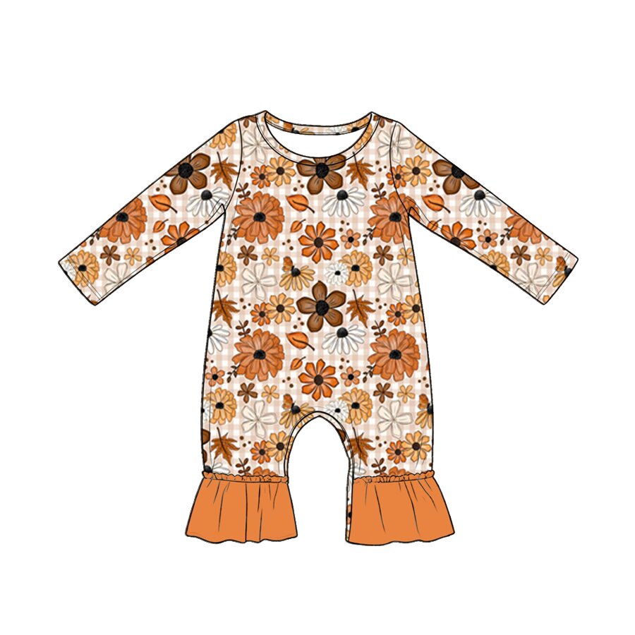 Baby Girls Long Sleeve Flowers Leaves Fall Ruffle Pant Rompers Preorder