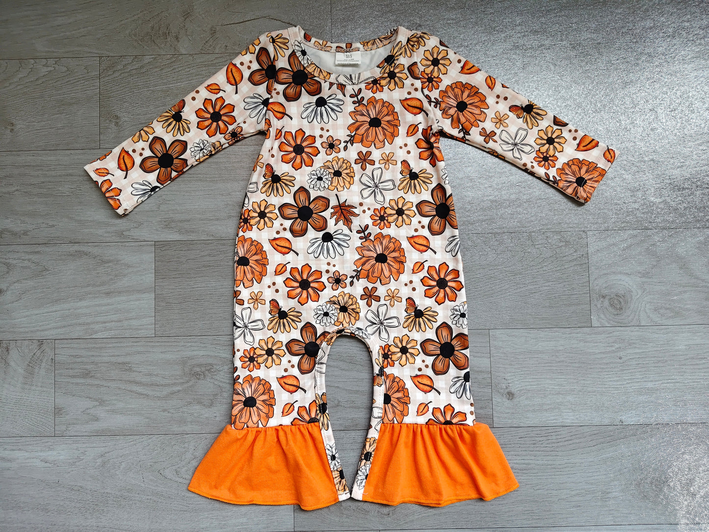 Baby Girls Long Sleeve Flowers Leaves Fall Ruffle Pant Rompers