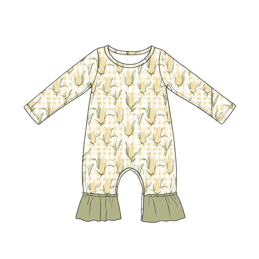 Baby Girls Long Sleeve Corns Checked Fall Ruffle Pant Rompers Preorder