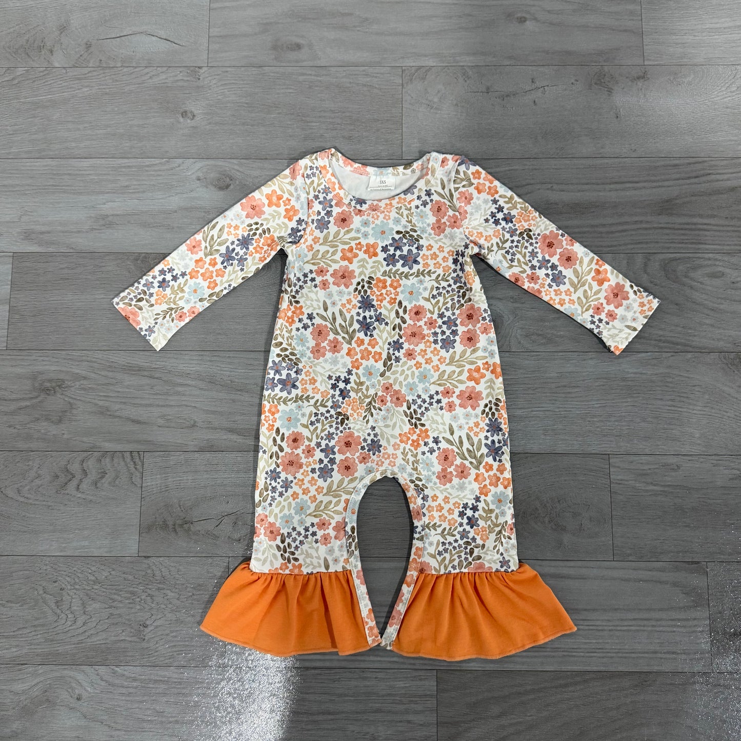 Baby Girls Long Sleeve Colorful Flowers Fall Ruffle Pant Rompers