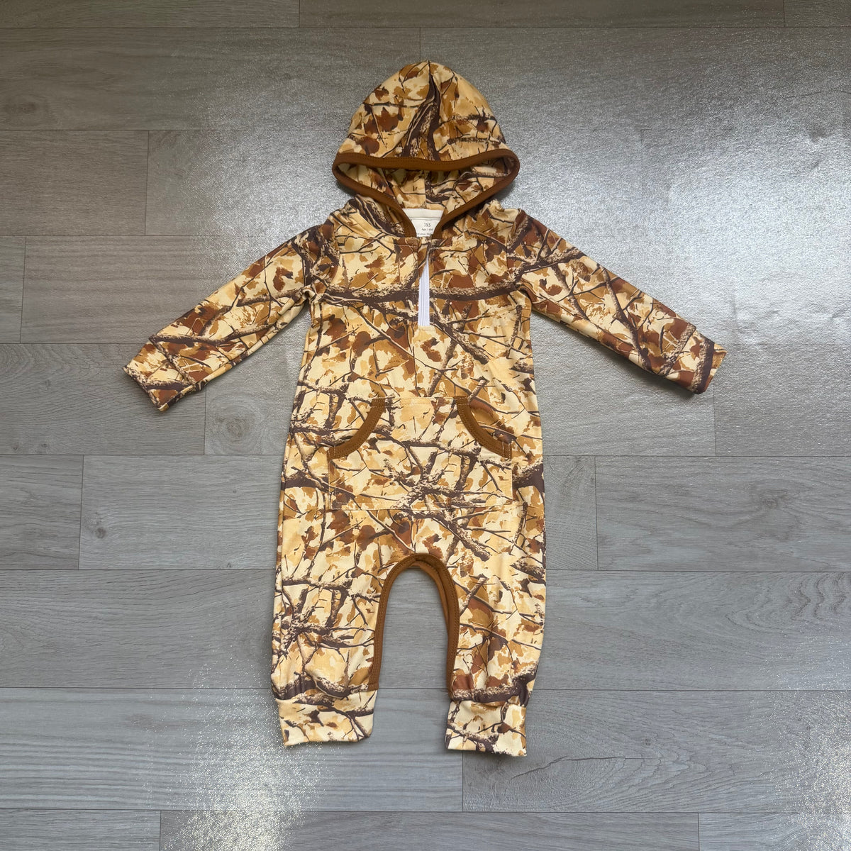 Baby Boys Leaves Camo Half Zip Pockets Pant Fall Hoodie Rompers