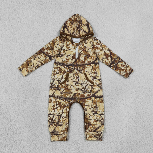 Baby Boys Leaves Camo Half Zip Pockets Pant Fall Hoodie Rompers