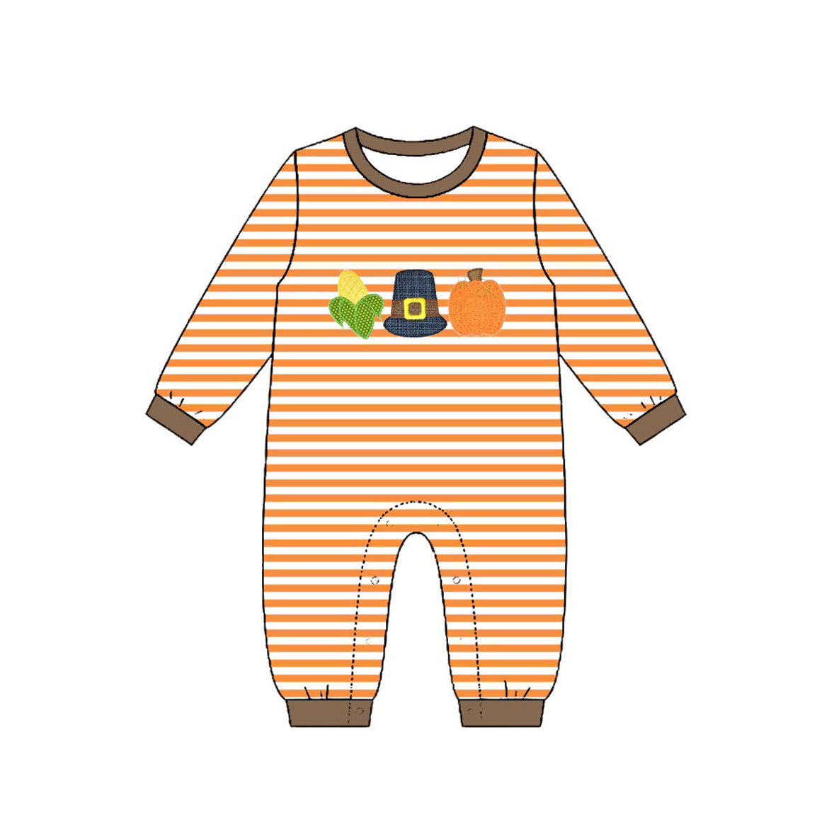 Baby Boys Long Sleeve Orange Stripe Pumpkin Corns Fall Pant Rompers Preorder