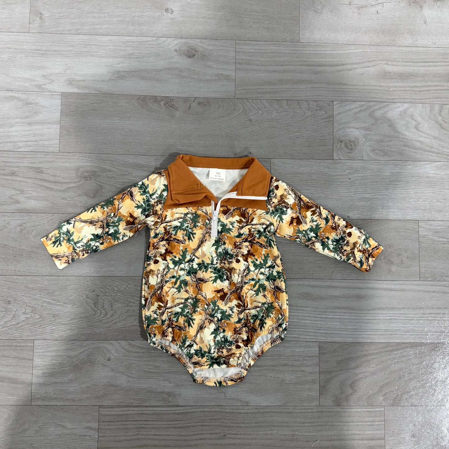 Baby Boys Long Sleeve Leaves Camo Fall Zipper Rompers
