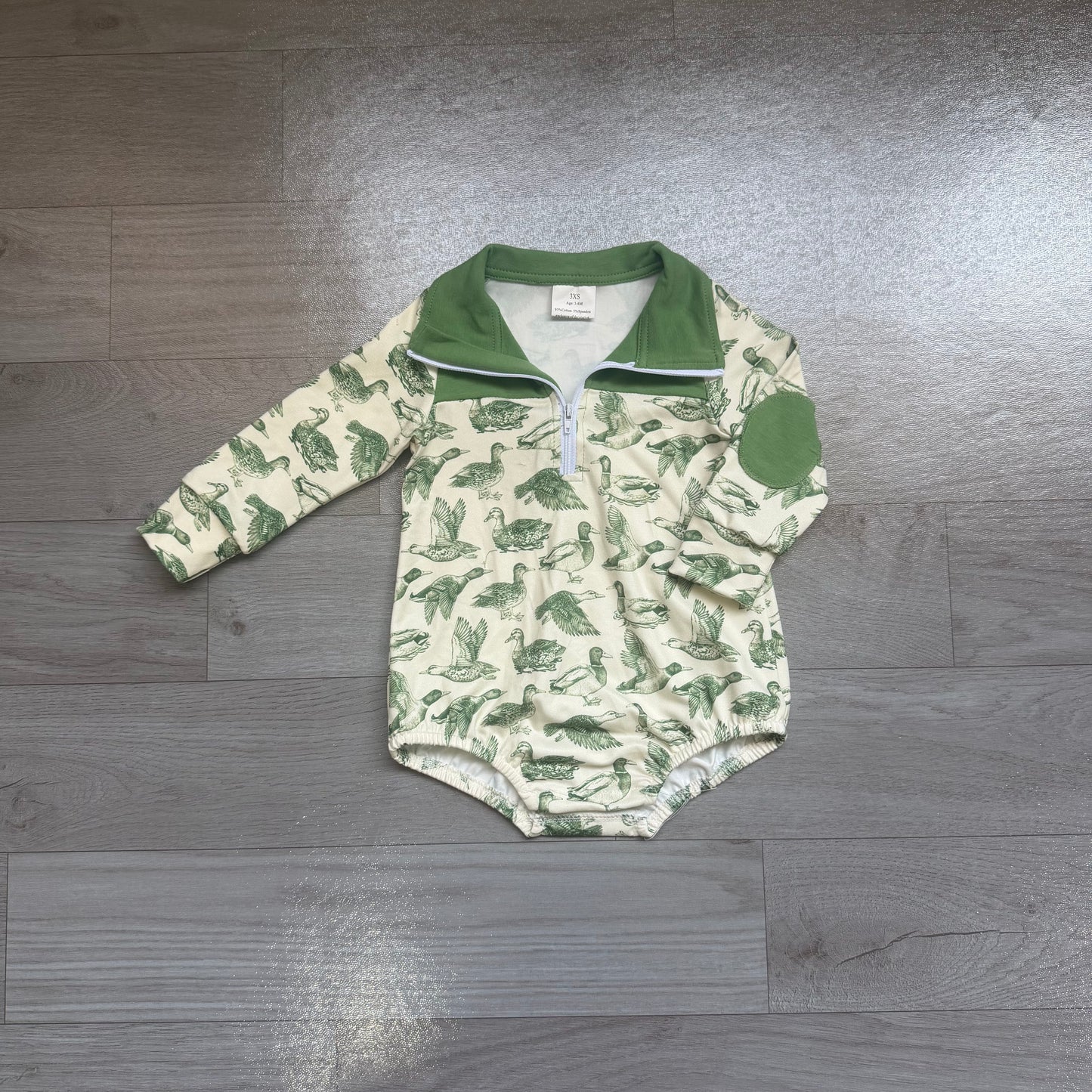Baby Boys Long Sleeve Green Ducks Hunting Zipper Rompers