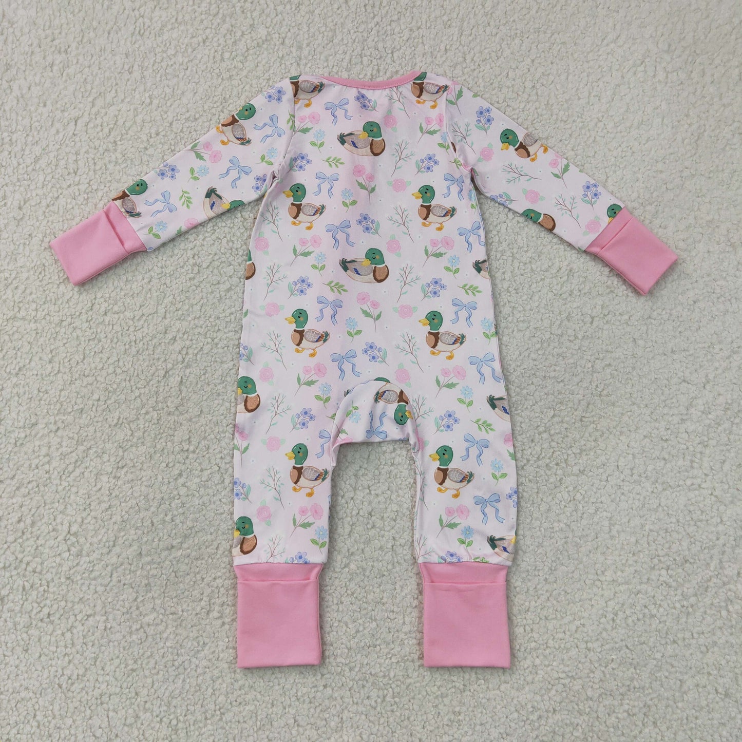 Sibling Baby Girls Flowers Ducks Top Pockets Short Scallop Clothes Set Ruffle Zip Rompers