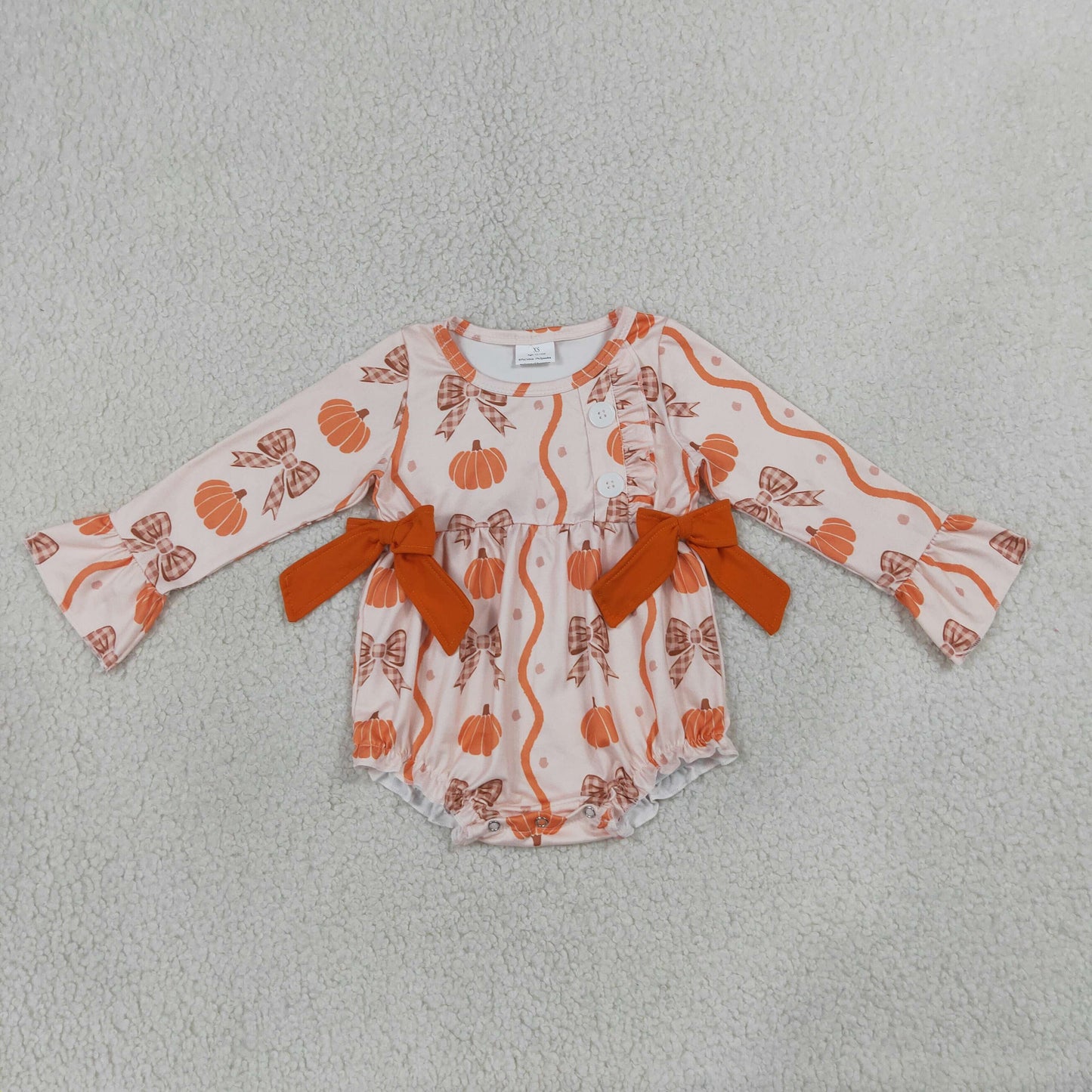 Sibling Baby Girls Bows Pumpkins Button Tunic Ruffle Pants Fall Clothes Set Rompers