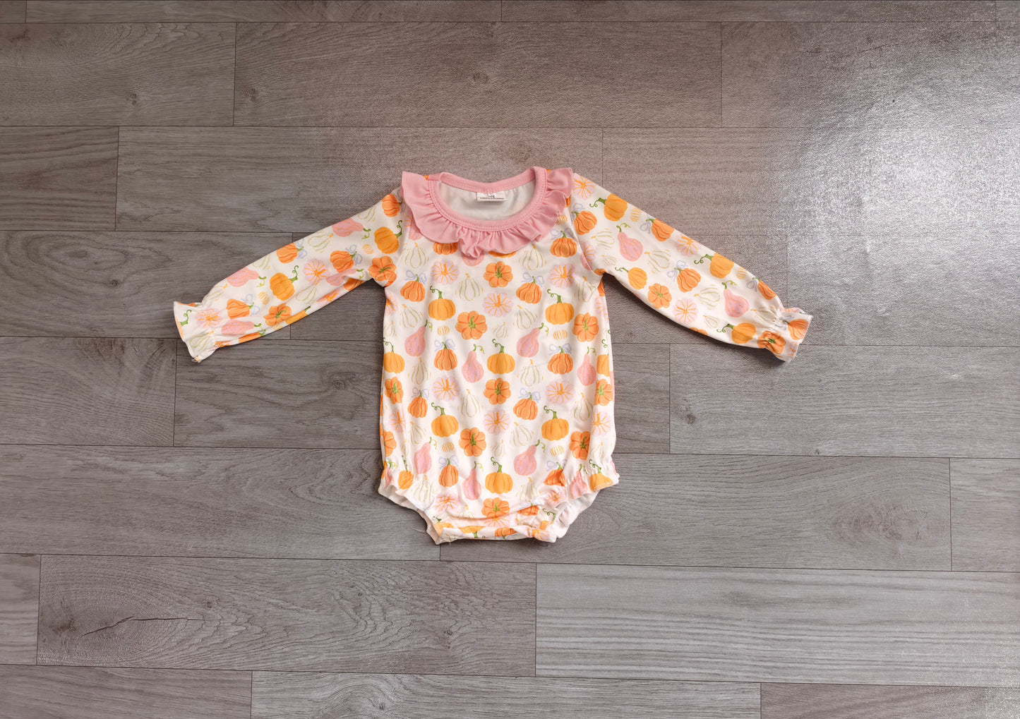 Baby Girls Long Sleeve Pumpkins Bows Fall Button Ruffle Romper