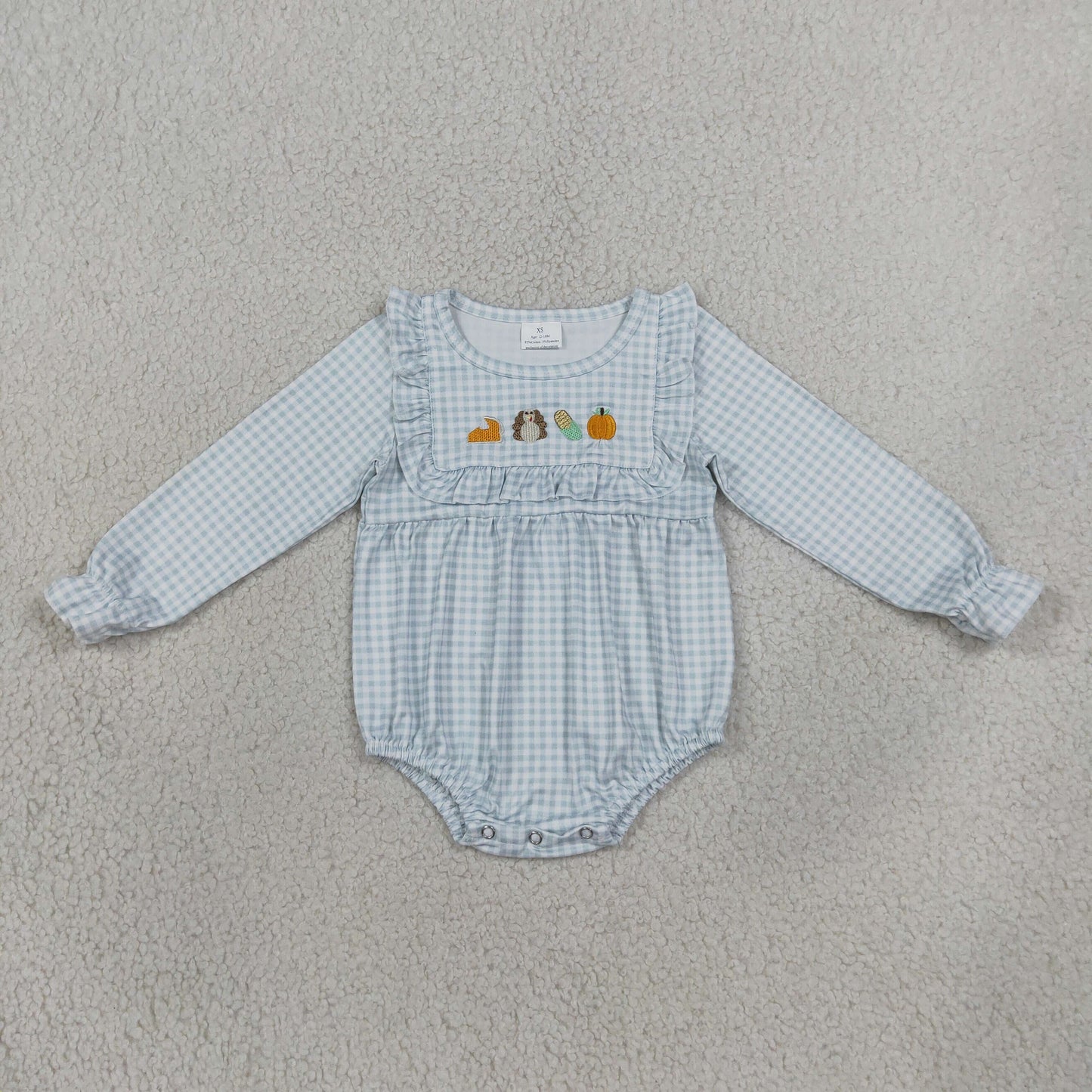 Embroidery Turkey Pumpkins Baby Girls Thanksgiving Ruffle Rompers
