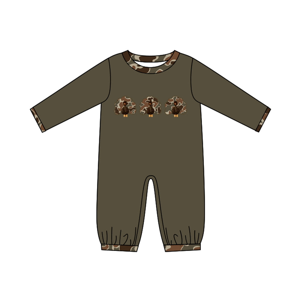 Preorder moq 5 Baby Boys Camo Turkey Thanksgiving Rompers