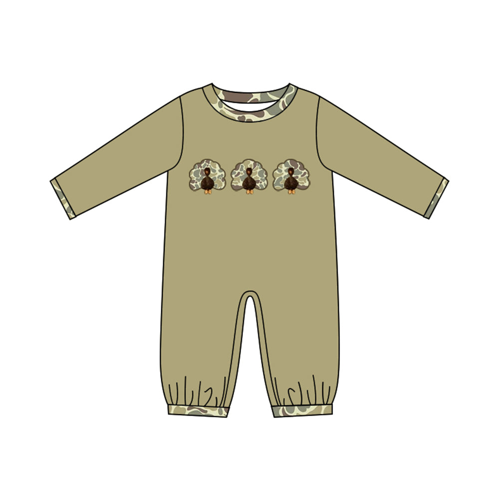 Preorder moq 5 Baby Boys Camo Turkey Thanksgiving Rompers