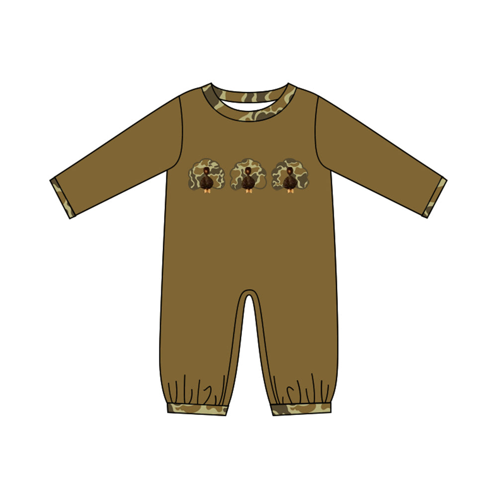 Preorder moq 5 Baby Boys Camo Turkey Thanksgiving Rompers