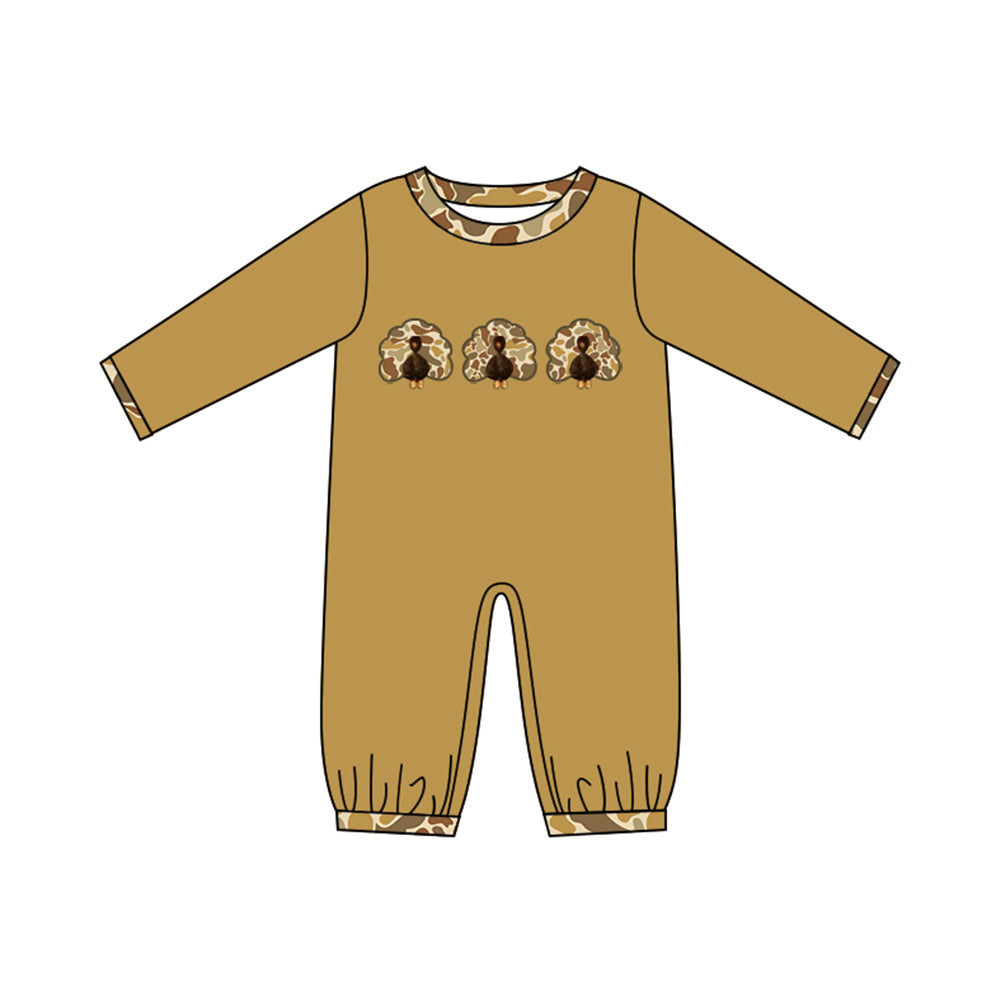 Preorder moq 5 Baby Boys Camo Turkey Thanksgiving Rompers
