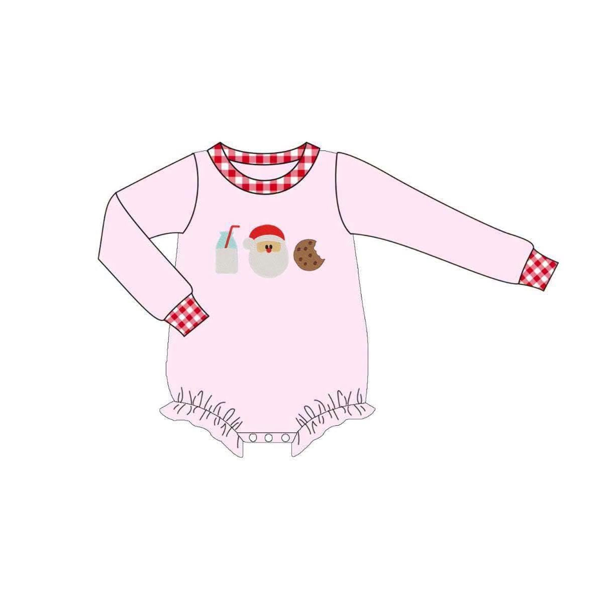 Preorder moq 5 Baby Girls Pink Long Sleeve Santa Milks Christmas Ruffle Rompers
