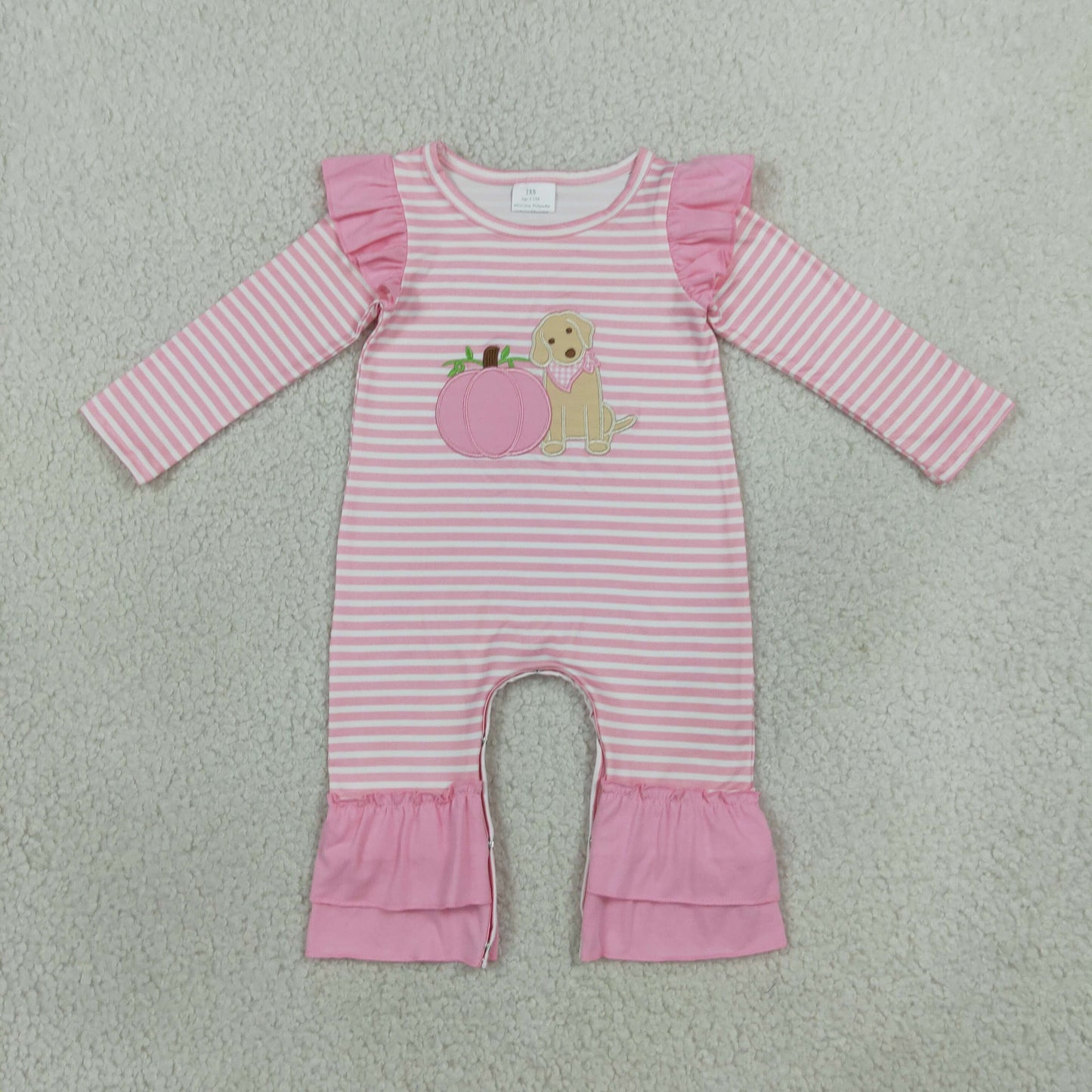 Sibling Baby Girls Pink Stripe Embroidery Dog Pumpkins Tunic Leggings Fall Set Rompers