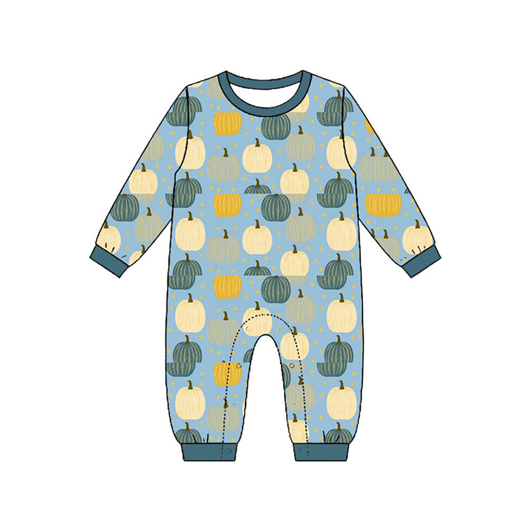 Preorder moq 5 Baby Boys Long Sleeve Pumpkins Fall Pant Rompers