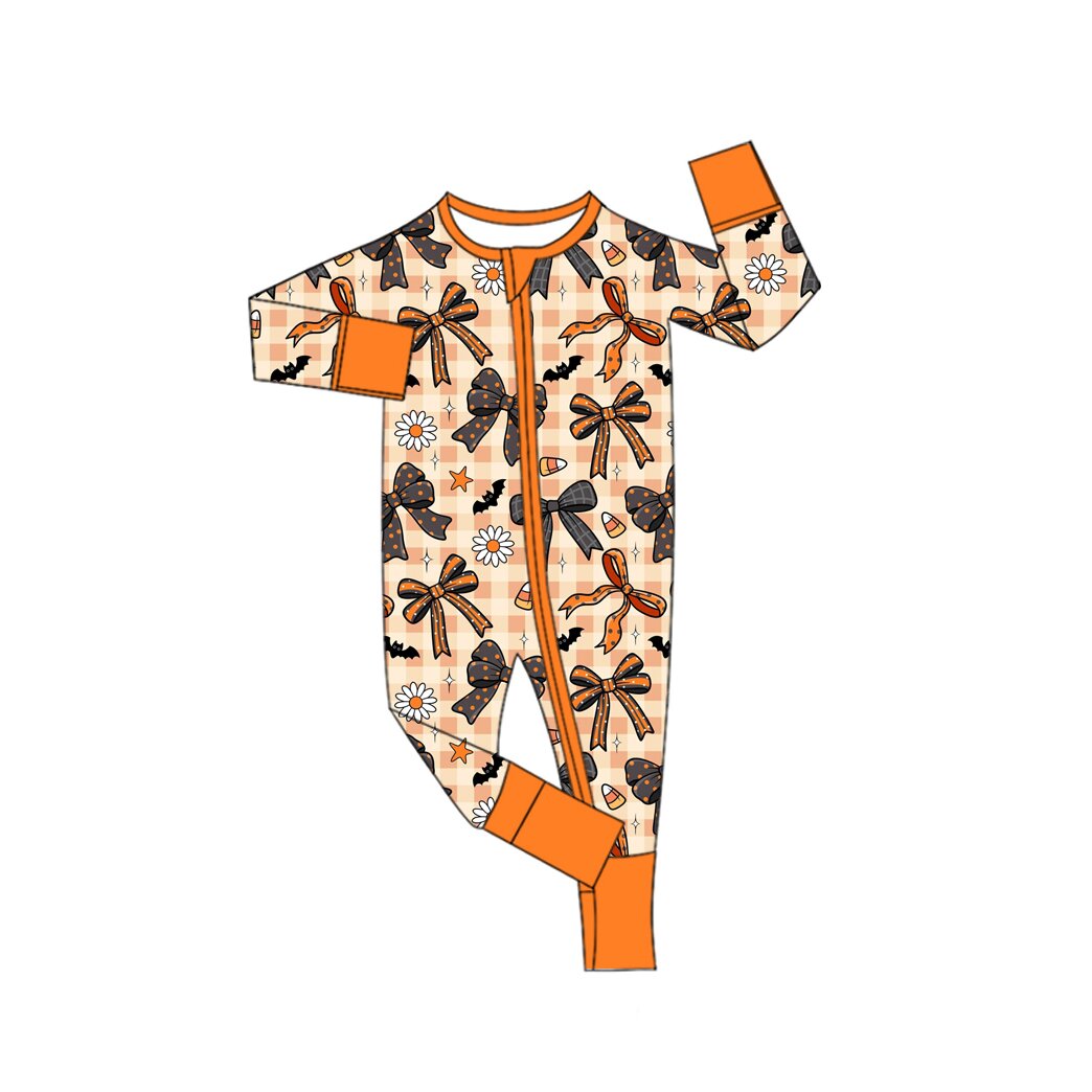 Preorder moq 5 Baby Girls Candy Bows Flowers Halloweens Two Way Zip Convertible Rompers