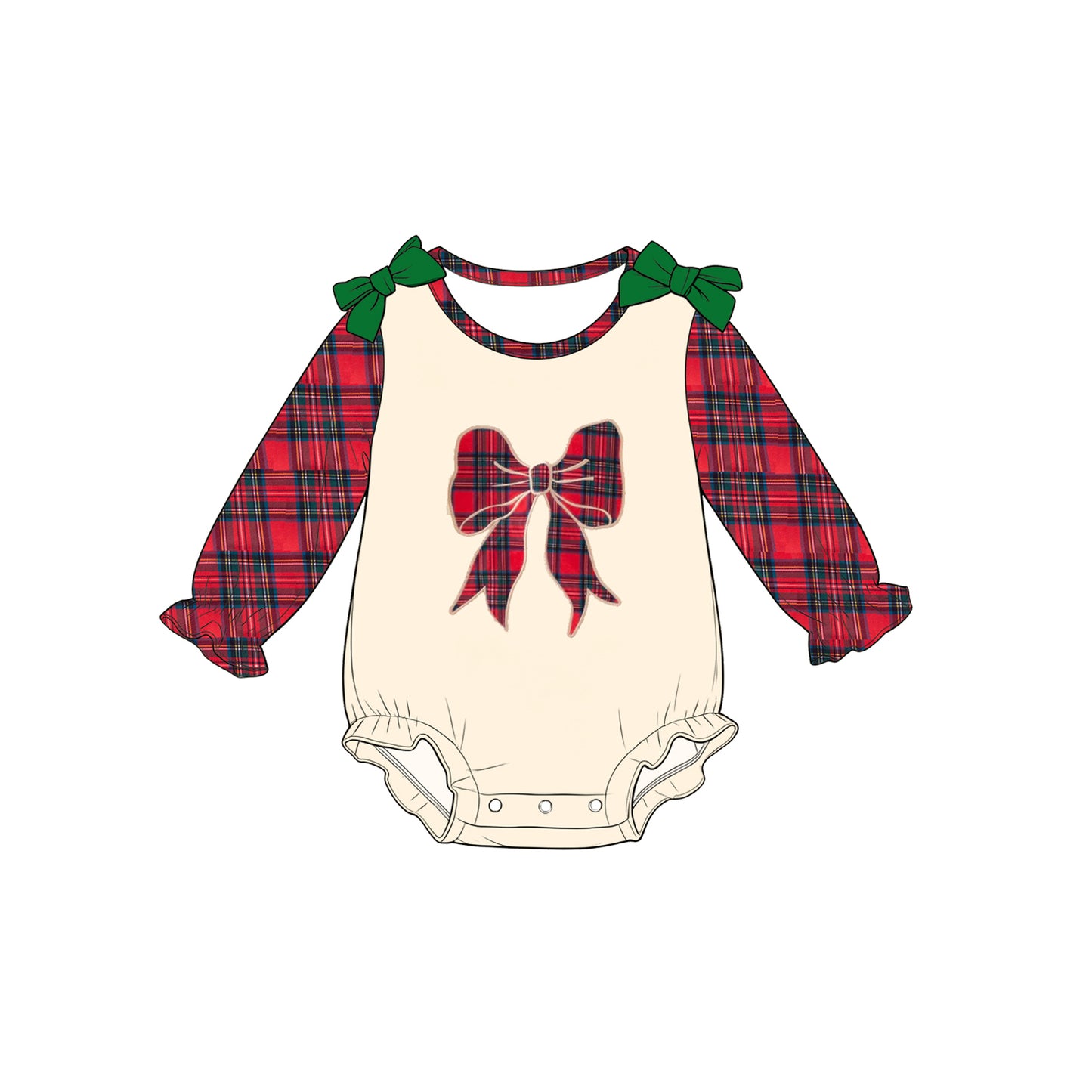 Preorder moq 5 Baby Girls Red Green Checked Bows Christmas Ruffle Rompers