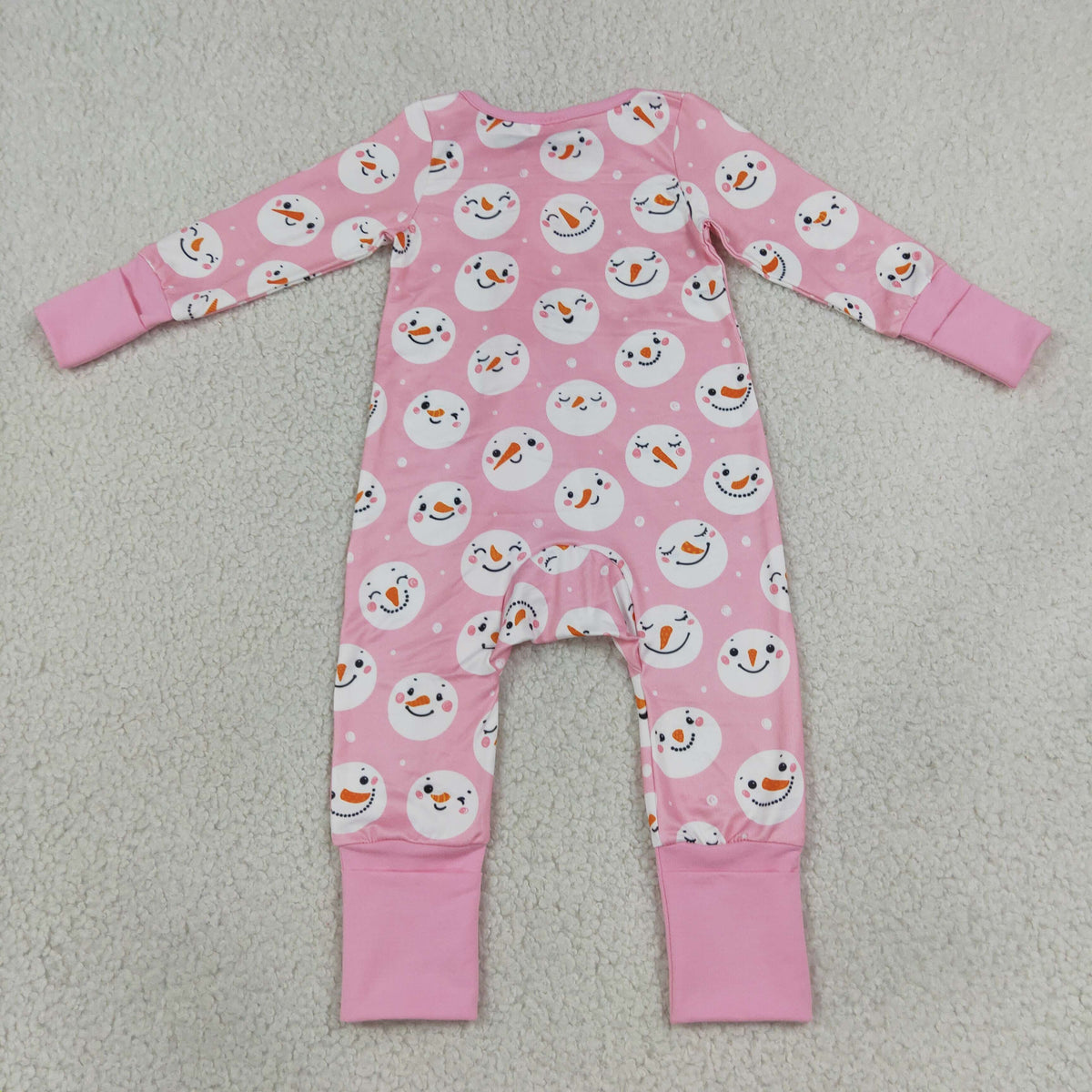 Sibling Baby Girls Pink Snowmen Christmas Pajamas Sets Zip Romper Blanked