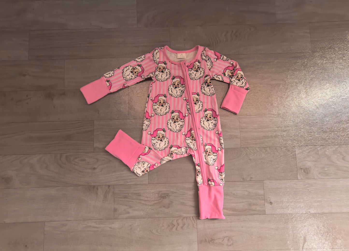 Baby Girls Pink Stripe Santa Christmas Two Way Zip Convertible Rompers Preorder