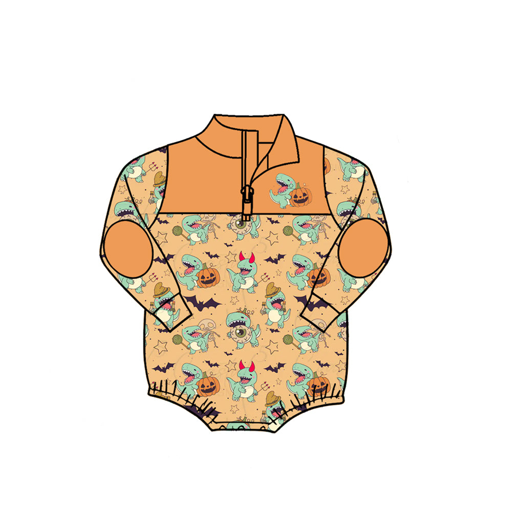 Preorder moq 5 Baby Boys Ghosts Pumpkins Dinosaurs Halloweens Zip Rompers