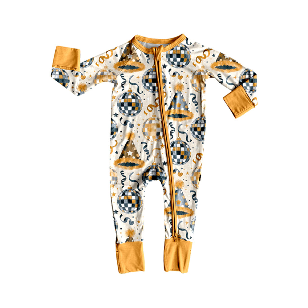 Preorder moq 5 Baby Boys Stars Lights Happy New Year Two Way Zip Convertible Rompers