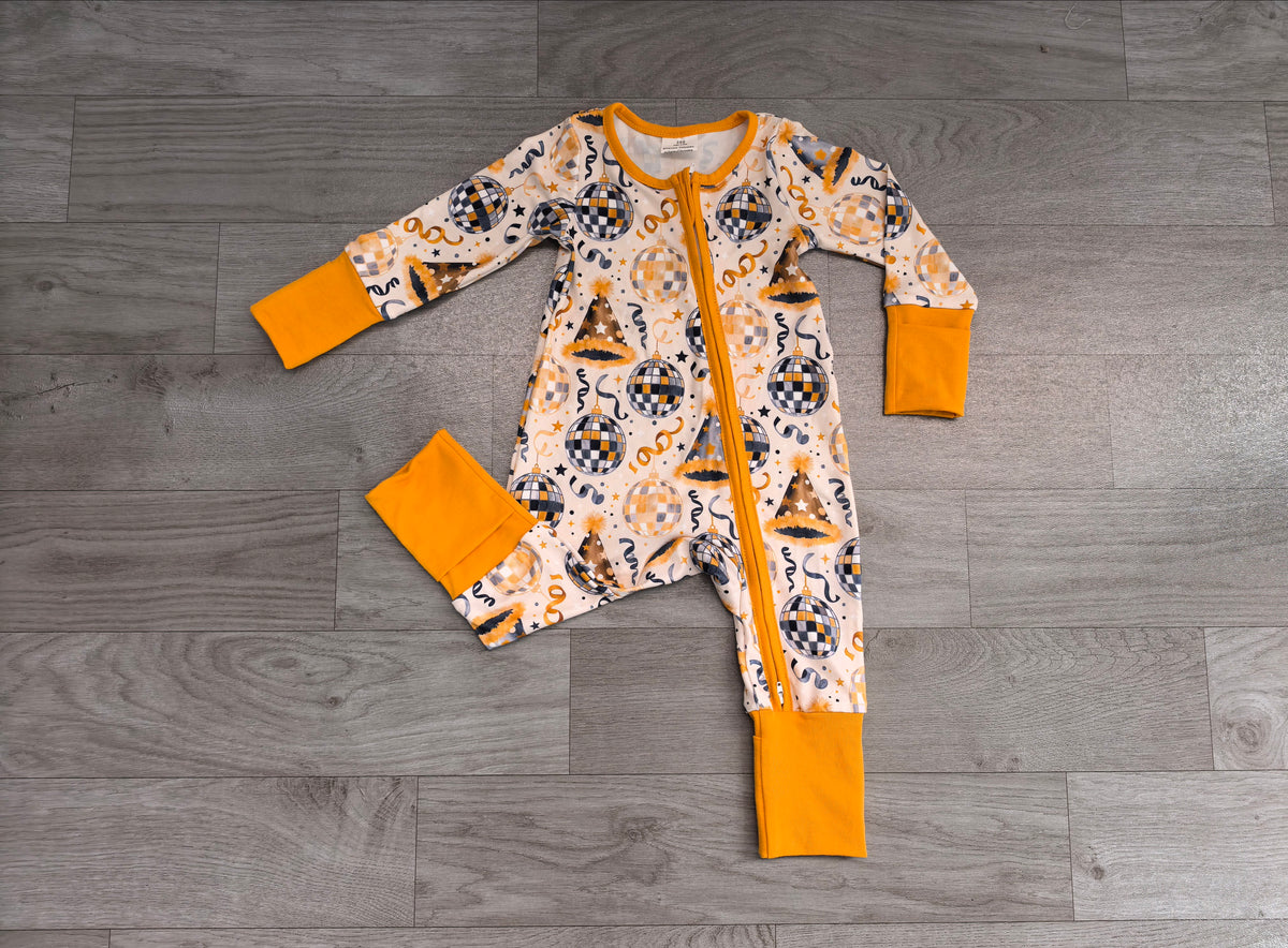 Baby Boys Stars Lights Happy New Year Two Way Zip Convertible Rompers
