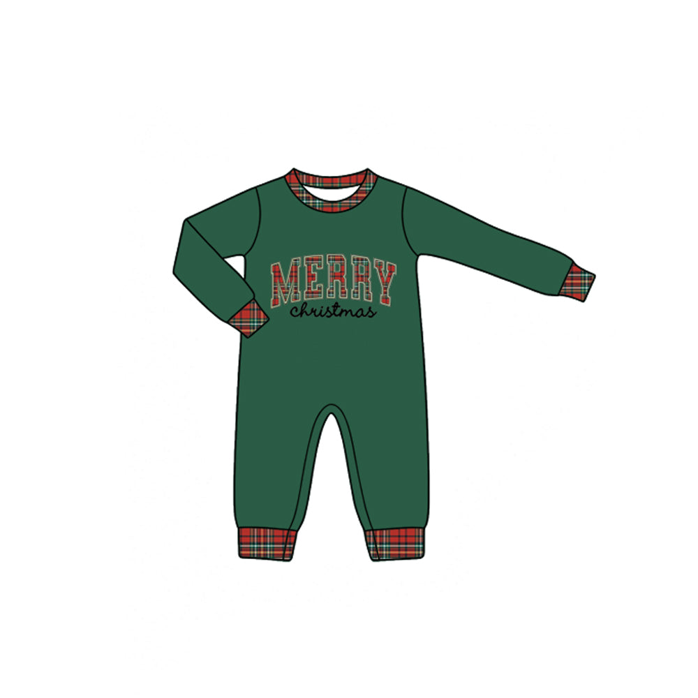 Preorder moq 5 Baby Boys Green Red Checked Merry Christmas Pant Rompers