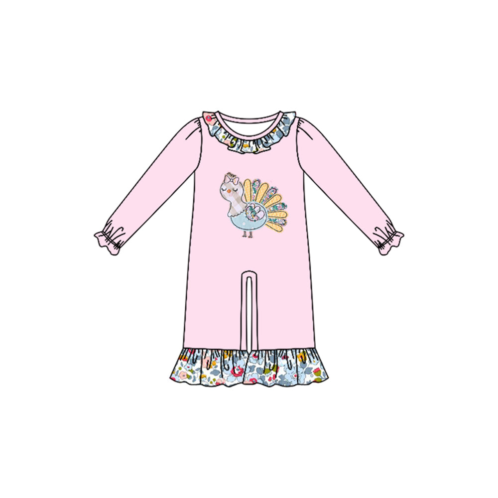 Preorder moq 5 Baby Girls Flowers Turkey Thanksgivings Ruffle Pant Rompers