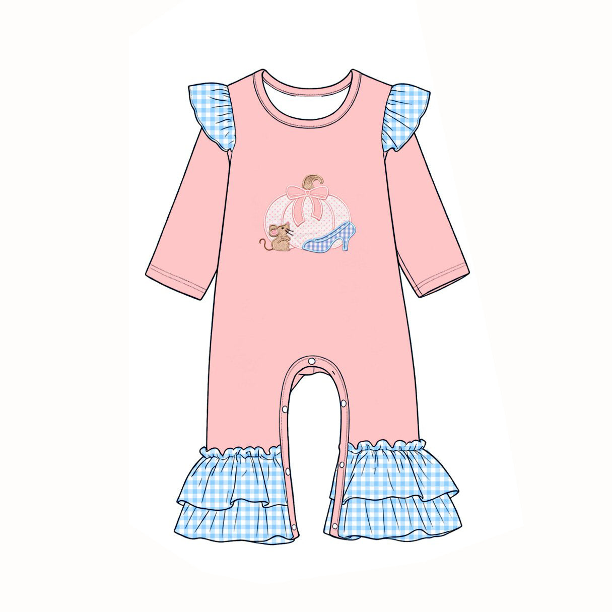 Preorder moq 5 Baby Girls Bow Pumpkins Mouse Fall Ruffle Pant Rompers