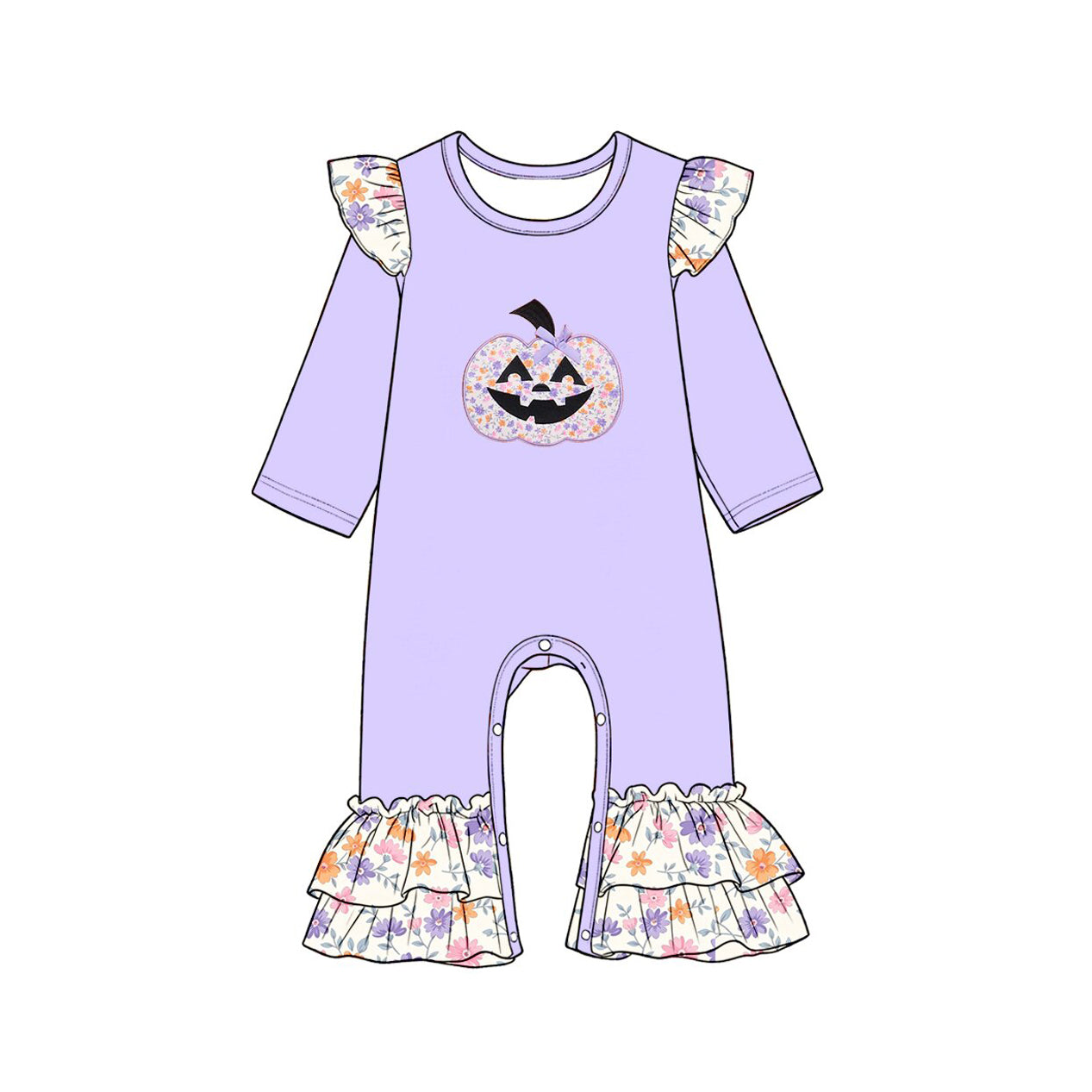 Preorder moq 5 Baby Girls Flowers Ghost Pumpkins Halloween Ruffle Pant Rompers