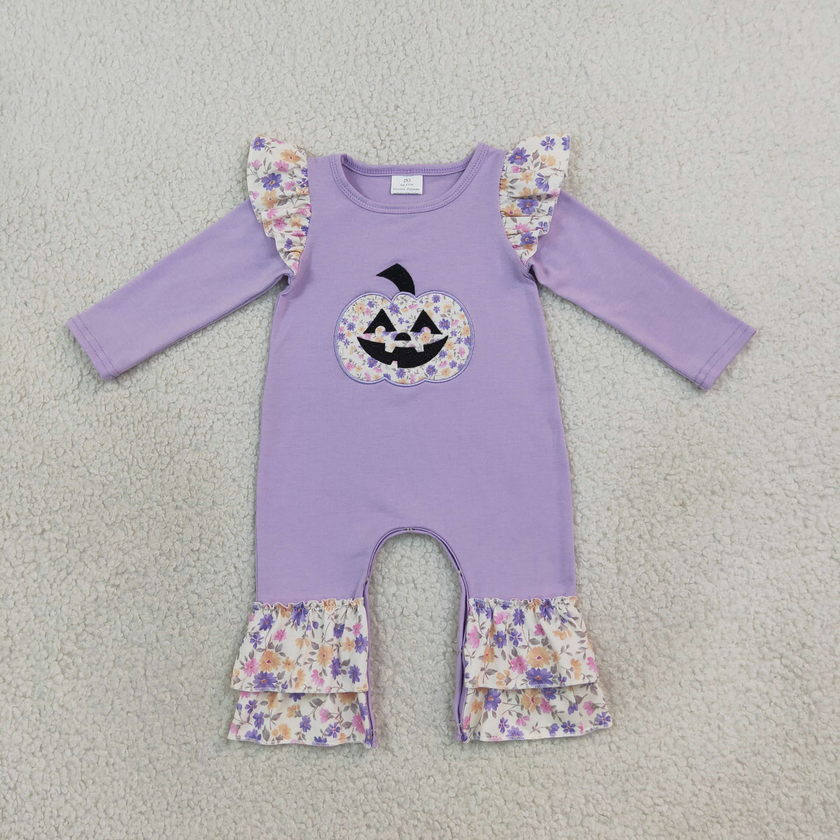 Embroidery Flowers Ghost Pumpkin Baby Girls Halloween Ruffle Pant Rompers