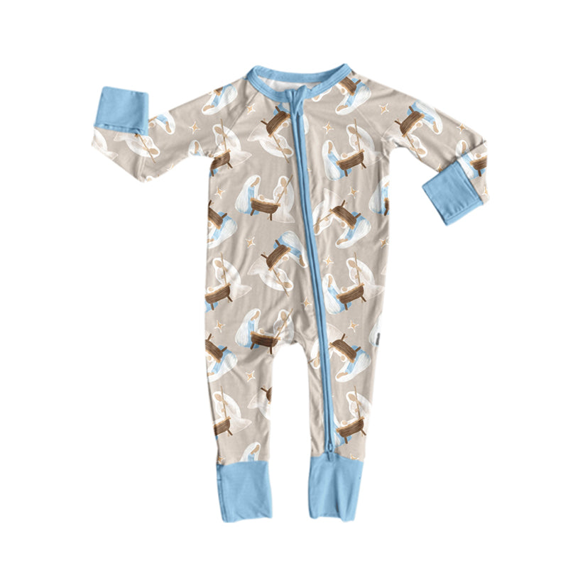 Preorder moq 5 Baby Boys Nativity Two Way Zip Convertible Christmas Rompers