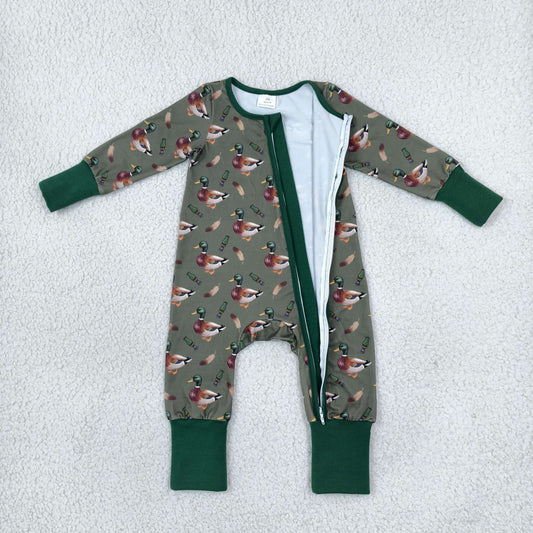 Baby Boys Green Ducks Calls Hunting Two Way Zip Convertible Romper