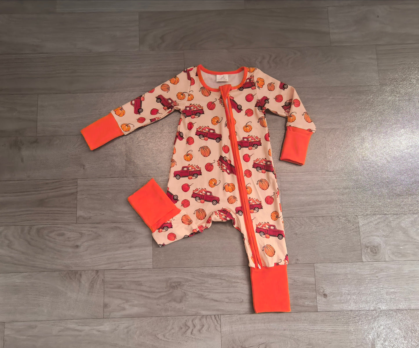 Baby Boys Pumpkins Trucks Fall Two Way Zip Convertible Romper Preorder