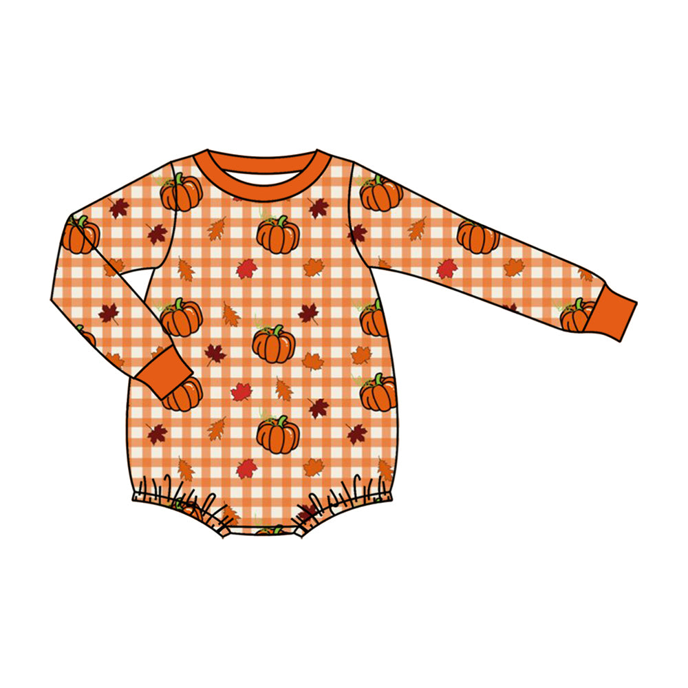 Preorder moq 5 Baby Boys Pumpkins Checked Fall Romper