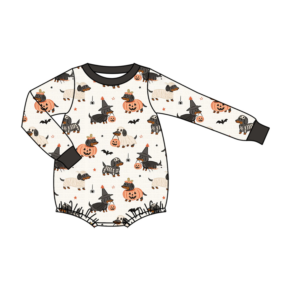 Preorder moq 5 Baby Boys Ghost Pumpkins Dogs Halloween Fall Romper