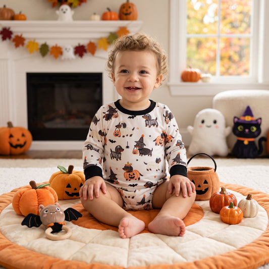 Baby Boys Long Sleeve Ghost Pumpkins Dogs Halloween Romper