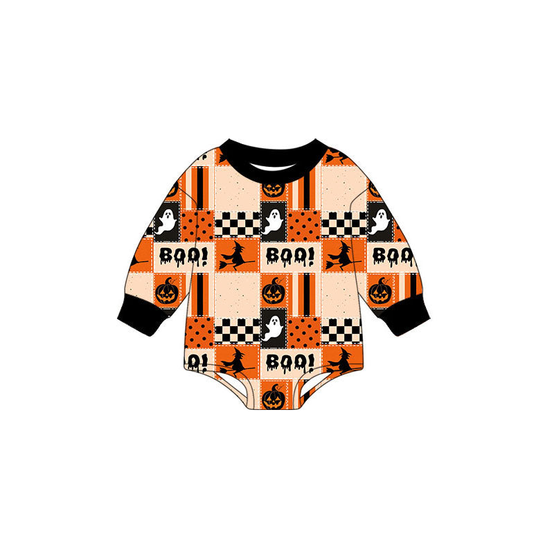 Preorder moq 5 Baby Boys Ghost Pumpkins Halloween Fall Romper