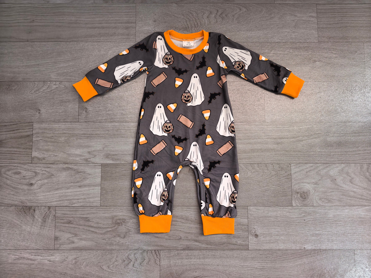 Baby Boys Long Sleeve Ghosts Pumpkins Halloween Pant Romper