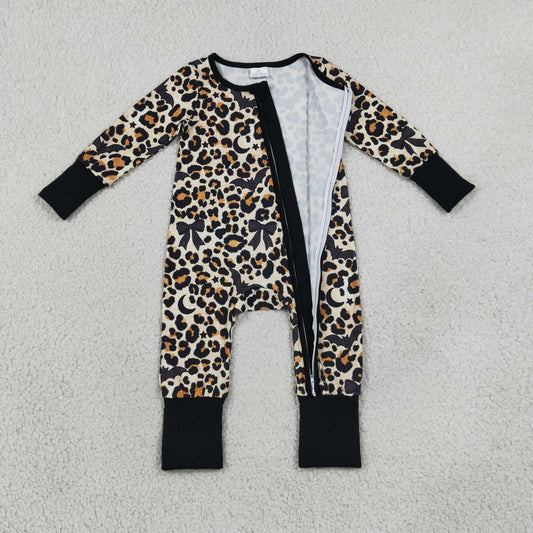 Baby Boys Leopard Bats Halloween Two Way Zip Convertible Romper