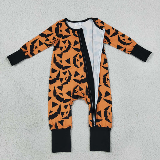 Baby Boys Ghost Pumpkins Halloween Two Way Zip Convertible Romper