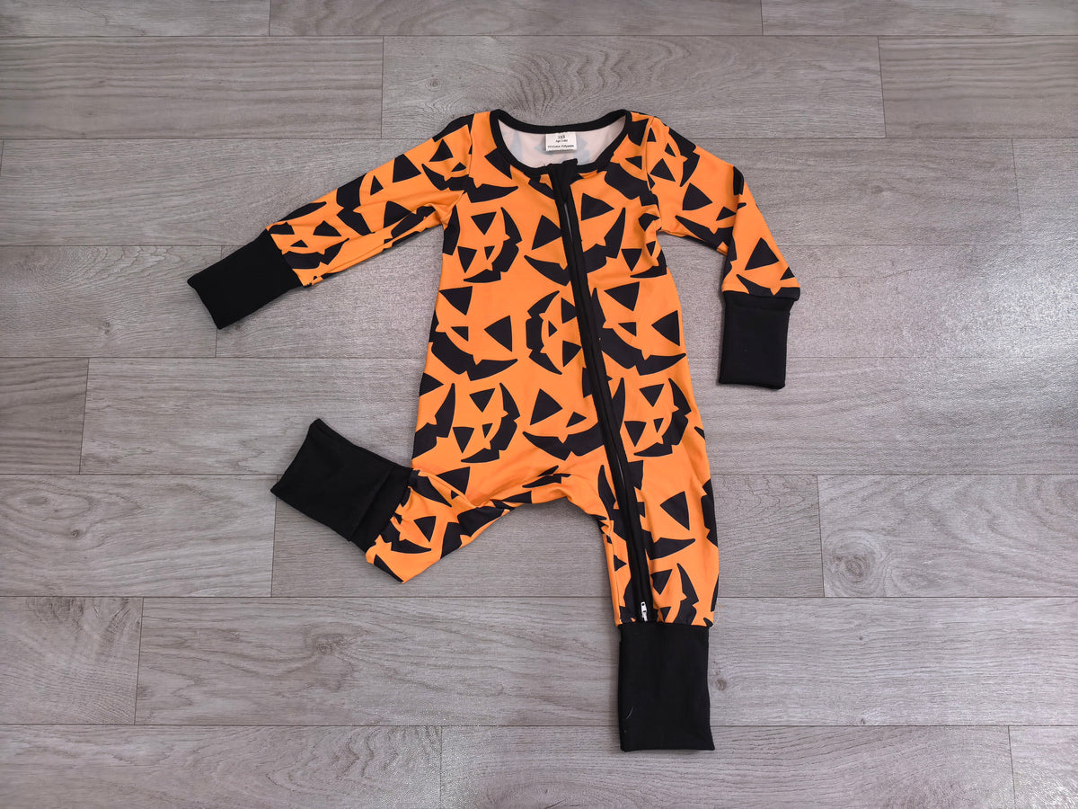 Baby Boys Ghost Pumpkins Halloween Two Way Zip Convertible Romper