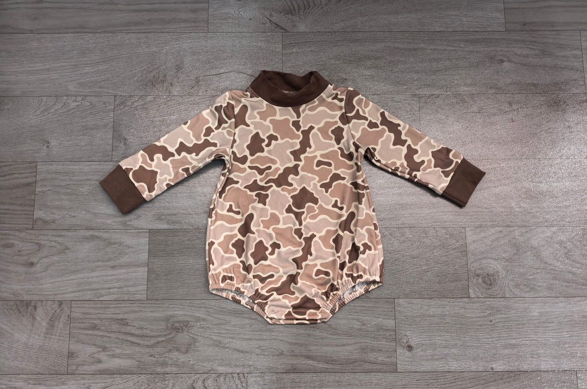 Baby Boys Long Sleeve Khaki Brown Camo Choker Rompers
