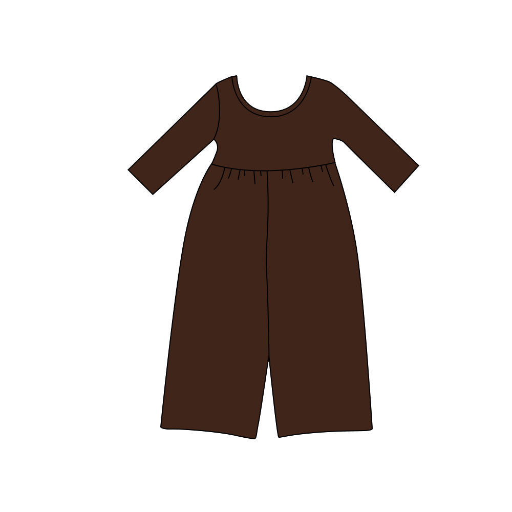 Preorder moq 5 Baby Girls Brown Long Sleeve Pant Jumpsuits